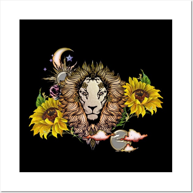 Awesome lion with flowers Wall Art by Nicky2342